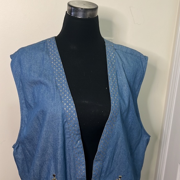 Vintage Laura Daniels Embroidered Gold Hardware Detailing Denim Vest Waistcoat - Picture 7 of 12